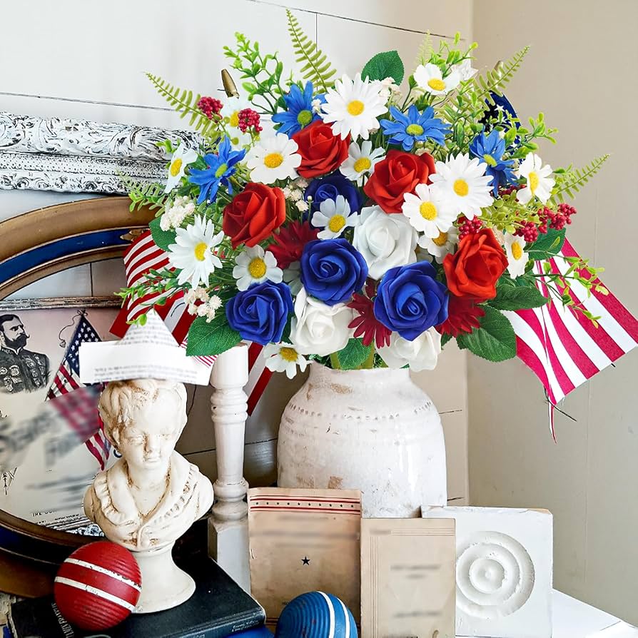 4th of July Decor with Artificial Plants &amp; Flowers