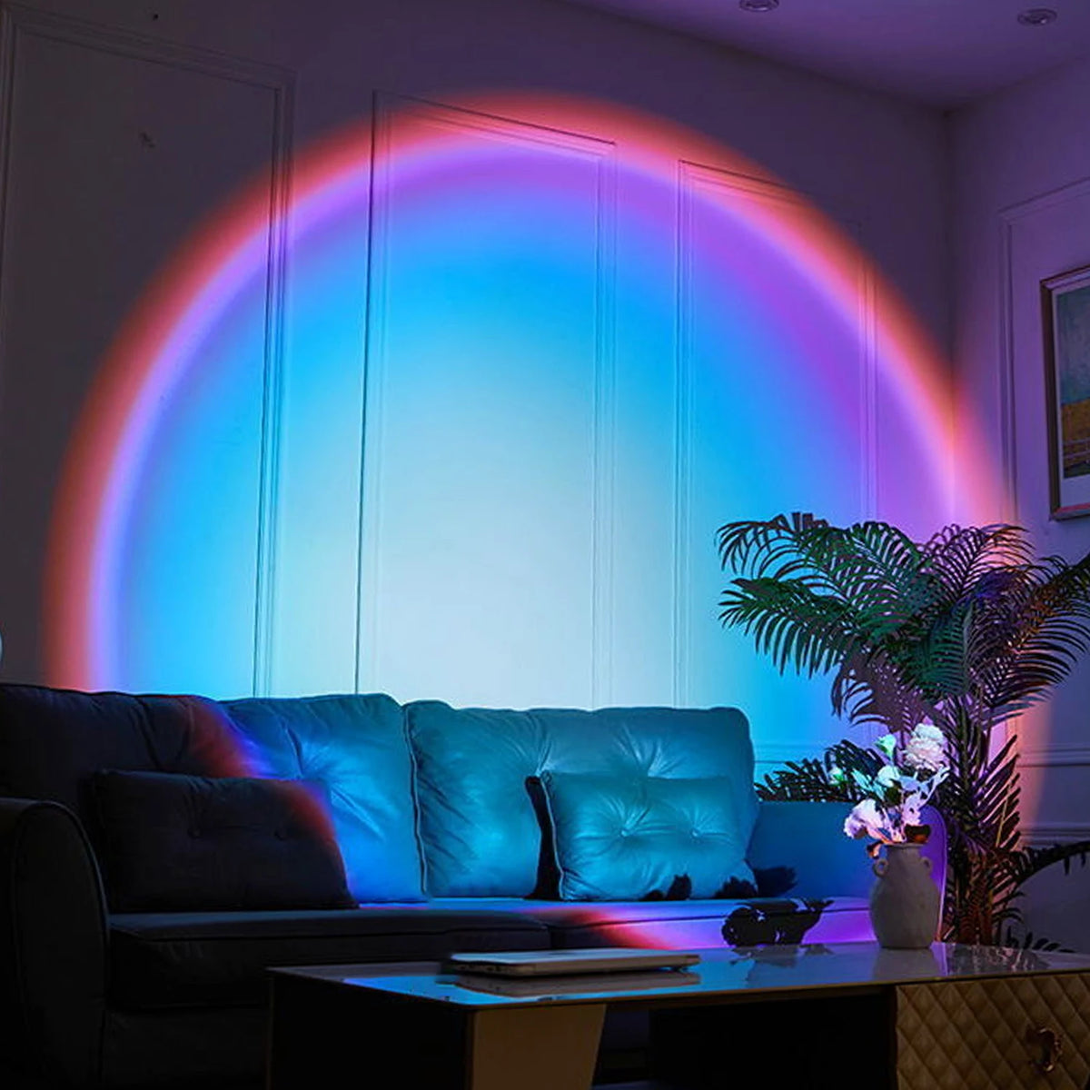 Rainbow Projection Lamp, USB Decorative Sunset Atmosphere Lamp, Multi-Angle Rotatable, Suitable for Home Living Room and Bedroom