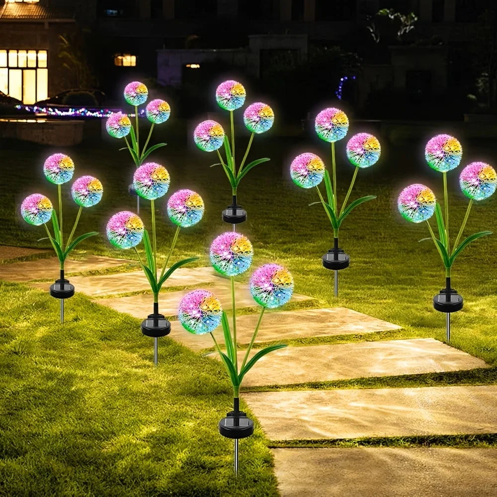 4PC 3 Head Solar LED Dandelion Outdoor Ground Mounted Light, Suitable for Courtyard, Garden, and Landscape Decoration