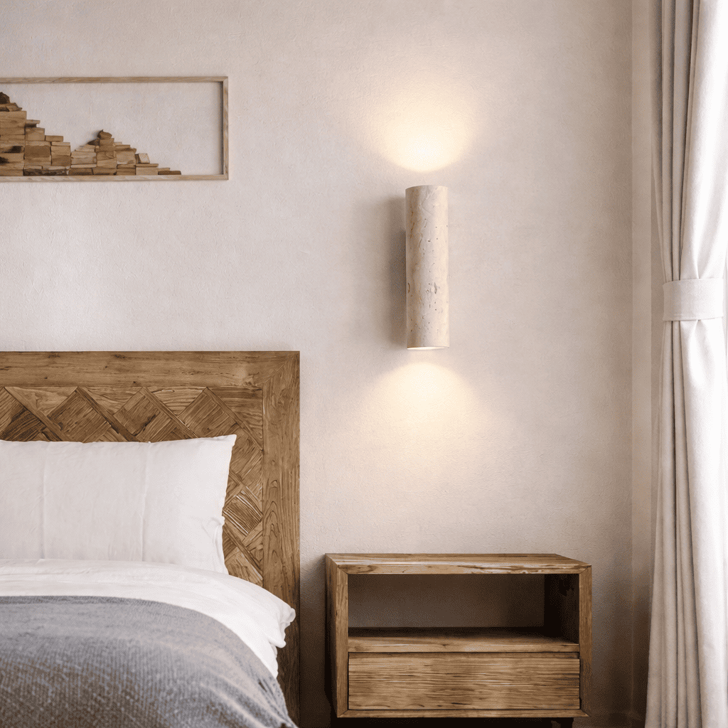 Elden Travertine Wall Light – Quiet Warmth for Bedside & Bedroom
