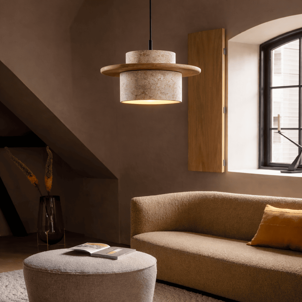 Aro Stone Wood Pendant Light – Soft Glow for Bedside & Bedroom