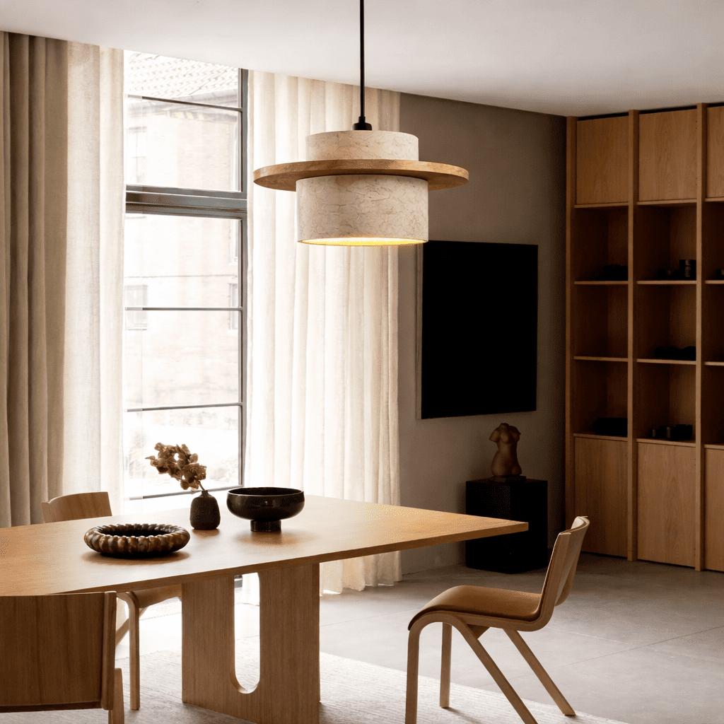 Aro Stone Wood Pendant Light – Soft Glow for Bedside & Bedroom