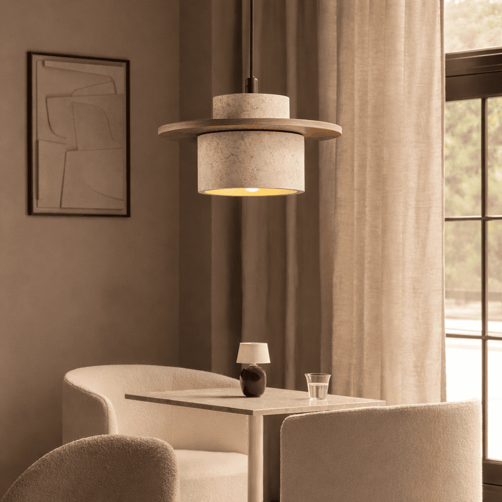 Aro Stone Wood Pendant Light – Soft Glow for Bedside & Bedroom
