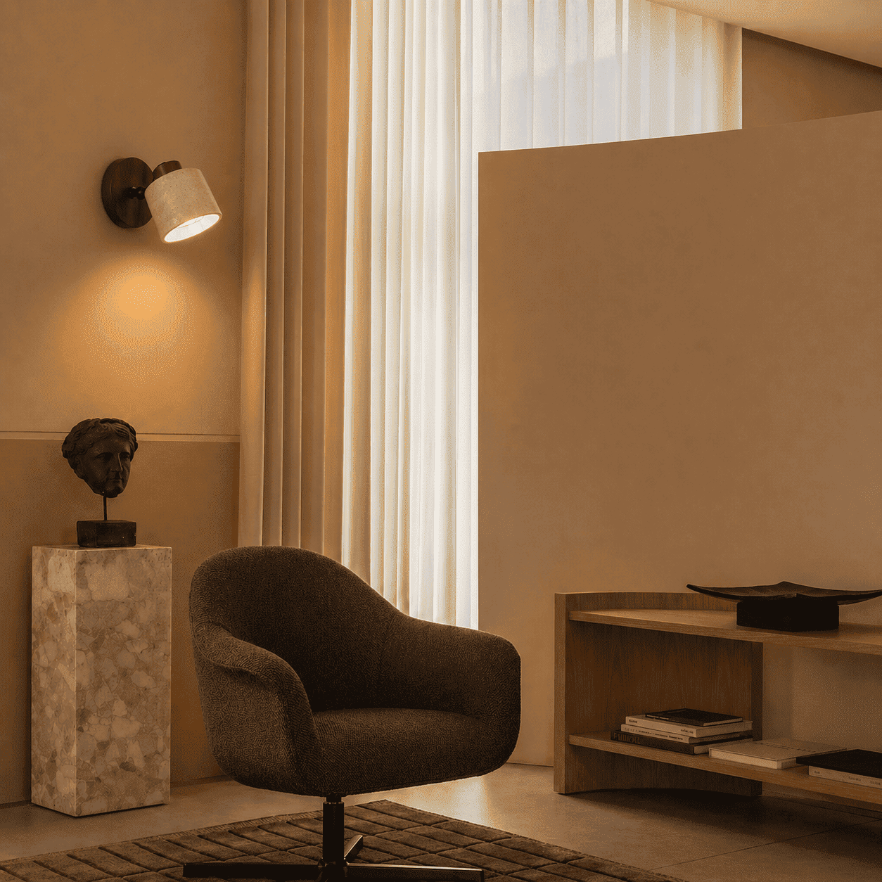 Velor Cave Stone Wall Light – Quiet Warmth for Bedside & Bedroom
