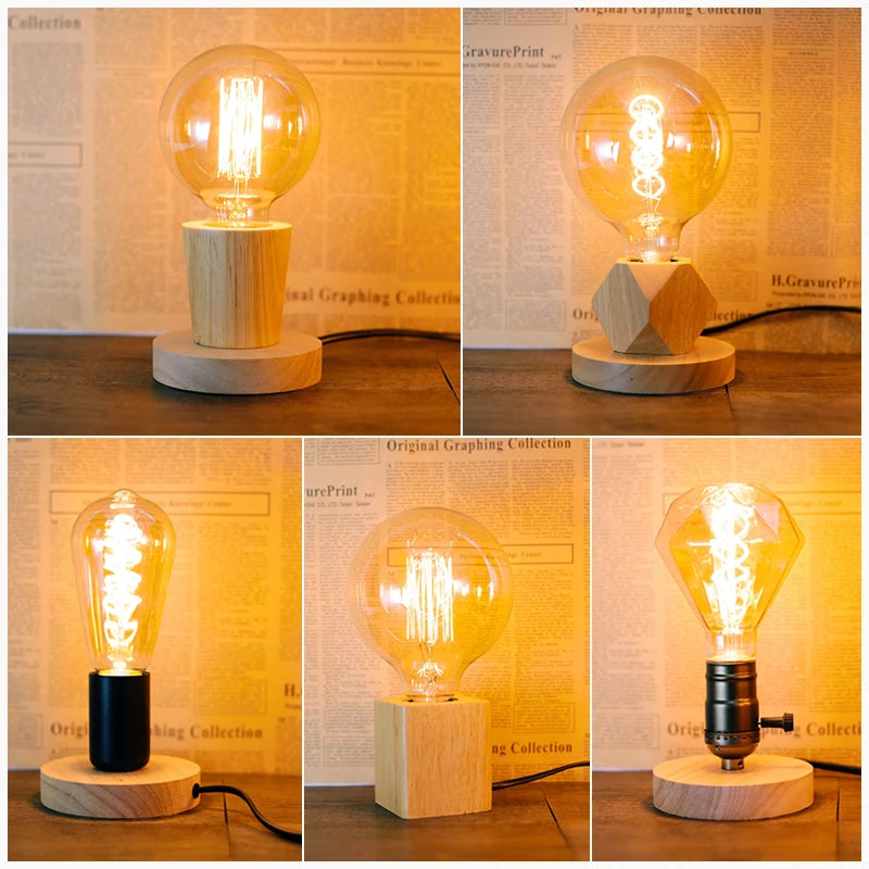 Modern Wood Table Lamp Retro E27 Desk Deco Light Indoor Art Lamps Living Room Bedroom Bedside Decoration Bar Lights Base EU Plug