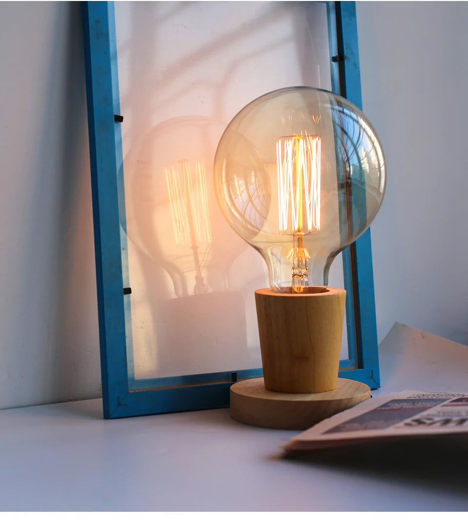 Modern Wood Table Lamp Retro E27 Desk Deco Light Indoor Art Lamps Living Room Bedroom Bedside Decoration Bar Lights Base EU Plug