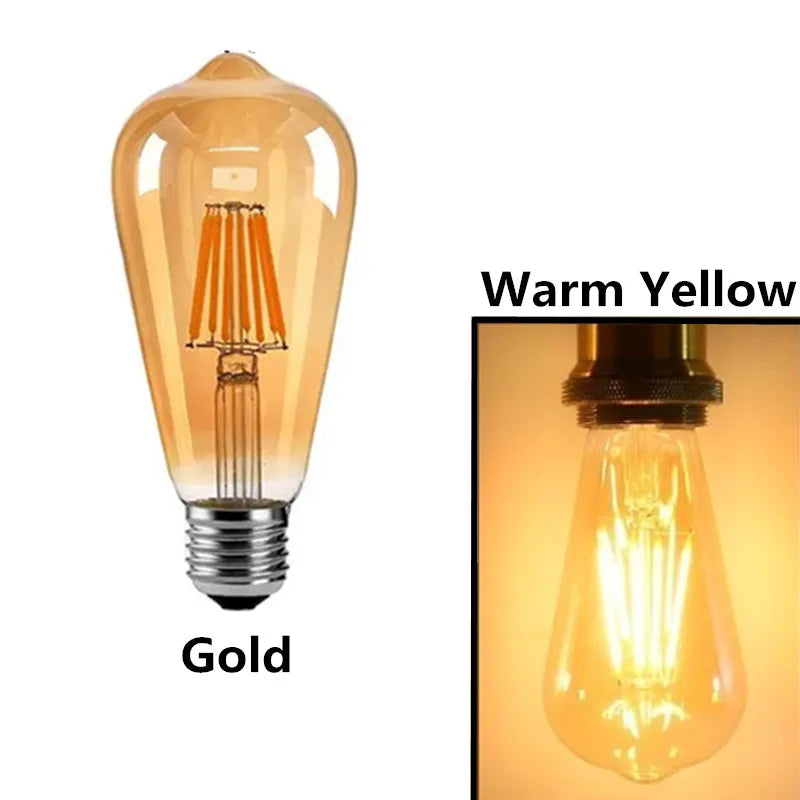 LED Edison Filament Light Bulbs Golden ST64 Dimmable E27 B22 2W 4W 6W 8W 10W 12W 220V 110V 2700K 6000K 360 Degree Energy Lamps