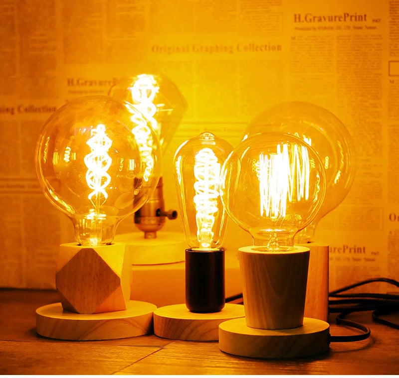 Modern Wood Table Lamp Retro E27 Desk Deco Light Indoor Art Lamps Living Room Bedroom Bedside Decoration Bar Lights Base EU Plug