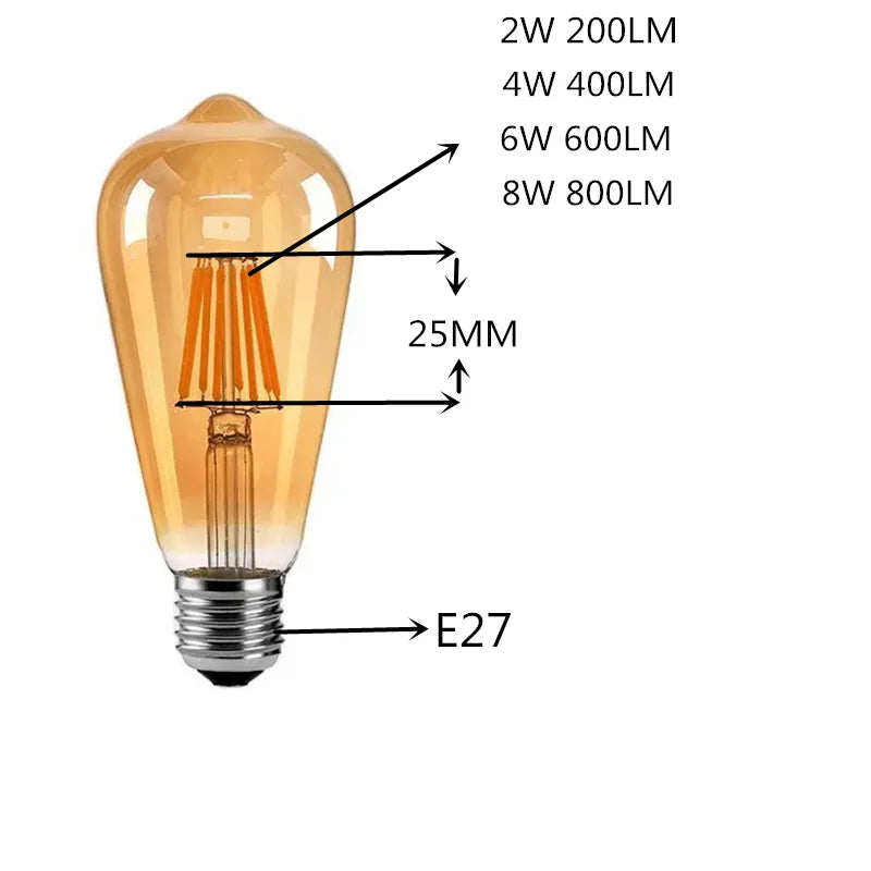 LED Edison Filament Light Bulbs Golden ST64 Dimmable E27 B22 2W 4W 6W 8W 10W 12W 220V 110V 2700K 6000K 360 Degree Energy Lamps