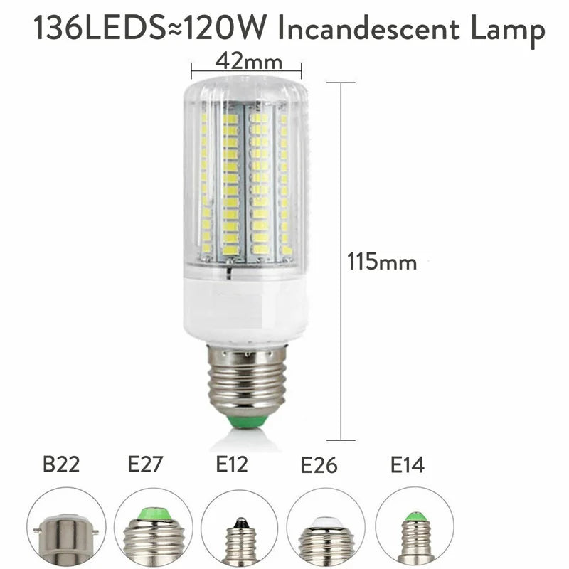 E27 E14 B22 LED Corn Light Bulbs Screw Bayonet Cap SES 7W 12W 30W 45W Ultra Bright 165LEDs Replace 150W Halogen Lamps