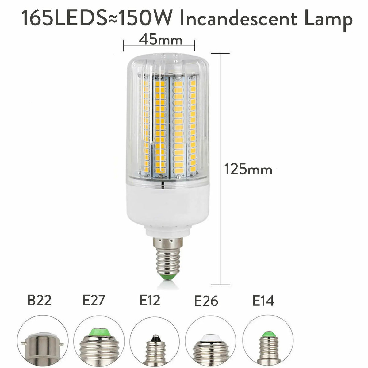 E27 E14 B22 LED Corn Light Bulbs Screw Bayonet Cap SES 7W 12W 30W 45W Ultra Bright 165LEDs Replace 150W Halogen Lamps