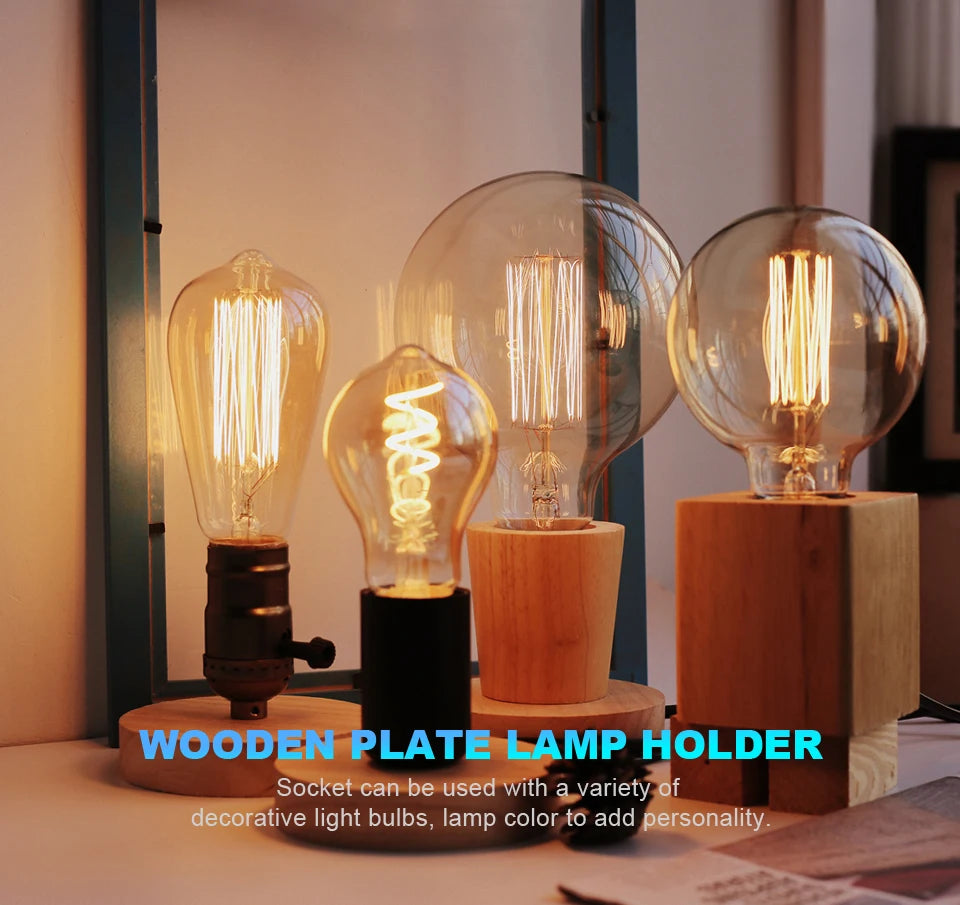 Modern Wood Table Lamp Retro E27 Desk Deco Light Indoor Art Lamps Living Room Bedroom Bedside Decoration Bar Lights Base EU Plug