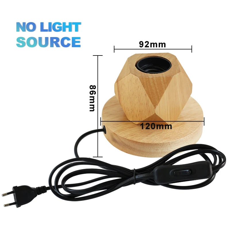 Modern Wood Table Lamp Retro E27 Desk Deco Light Indoor Art Lamps Living Room Bedroom Bedside Decoration Bar Lights Base EU Plug