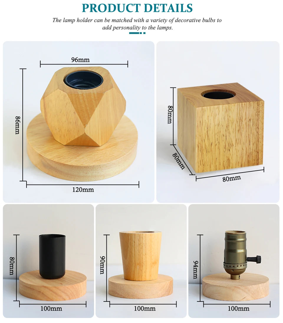 Modern Wood Table Lamp Retro E27 Desk Deco Light Indoor Art Lamps Living Room Bedroom Bedside Decoration Bar Lights Base EU Plug