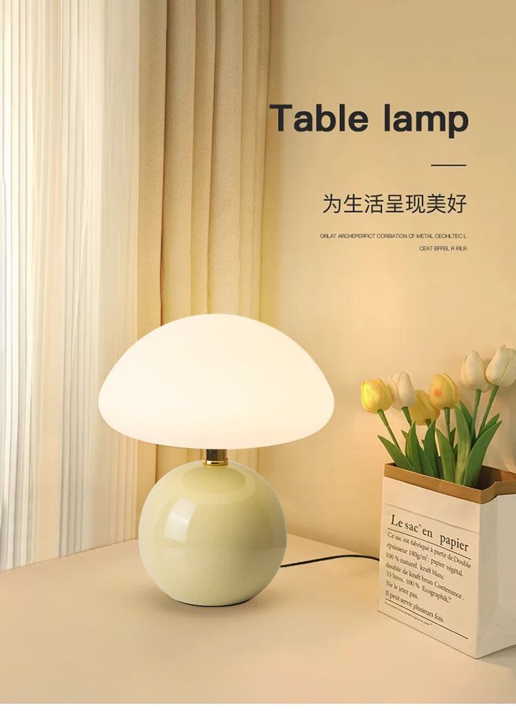 Ceramic Mushroom Table Lamp Nordic Cream Style Bedroom Bedside Living Room and Dining Room Table Lamp Atmosphere Table Lamp