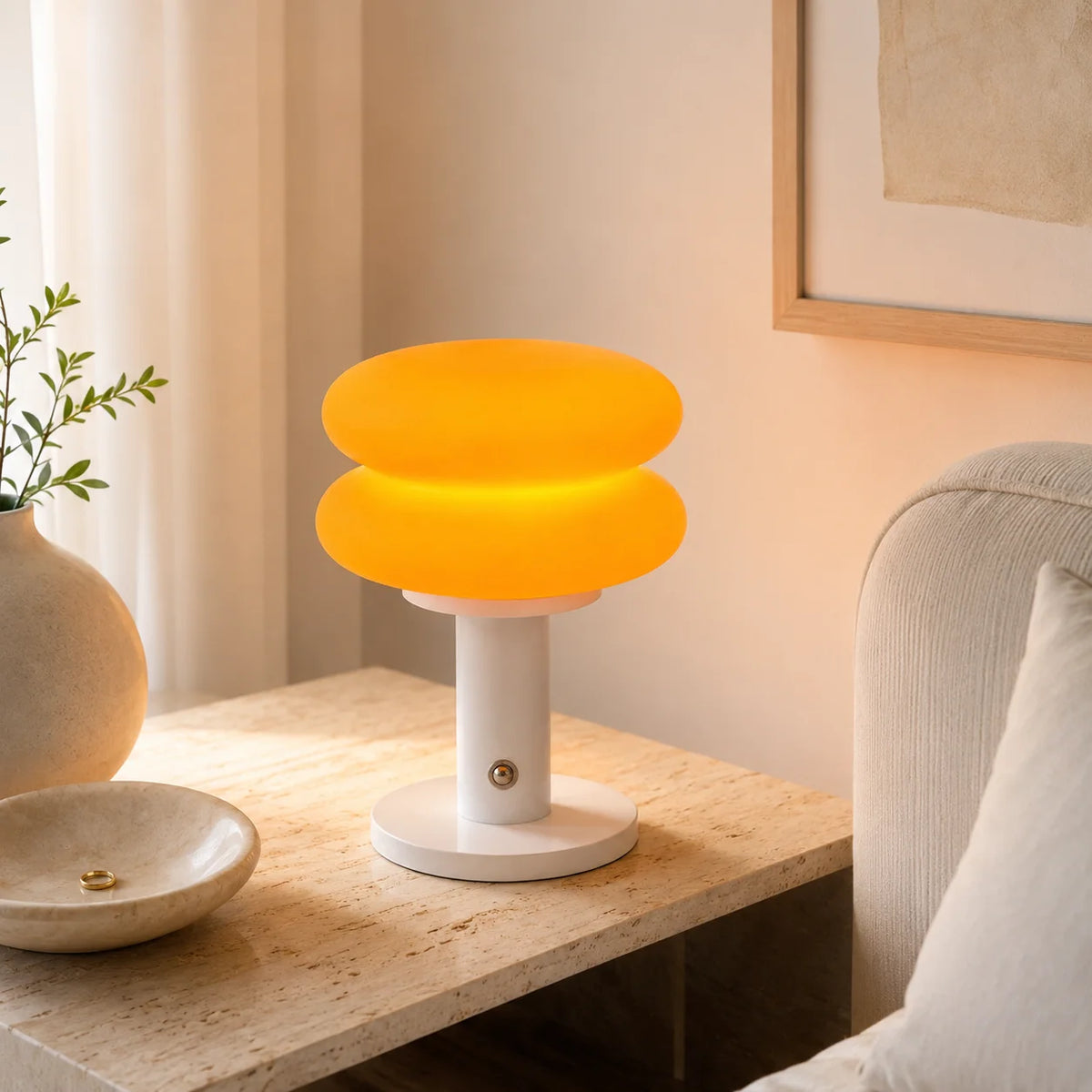 Bauhaus Table Lamp Plastic Lampshade Bedroom Bedside Living Room Nordic Mushroom Lamp 9-Level Brightness Dimming Ambient Light