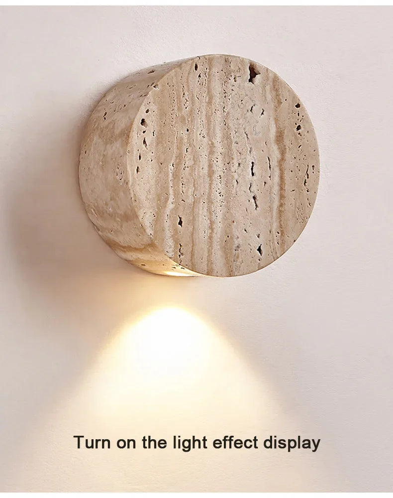Luma Wabi-Sabi Yellow Travertine Wall Light, Natural Stone LED Wall Sconce Lamp For Bedroom Bedside Aisle Stair Restaurant