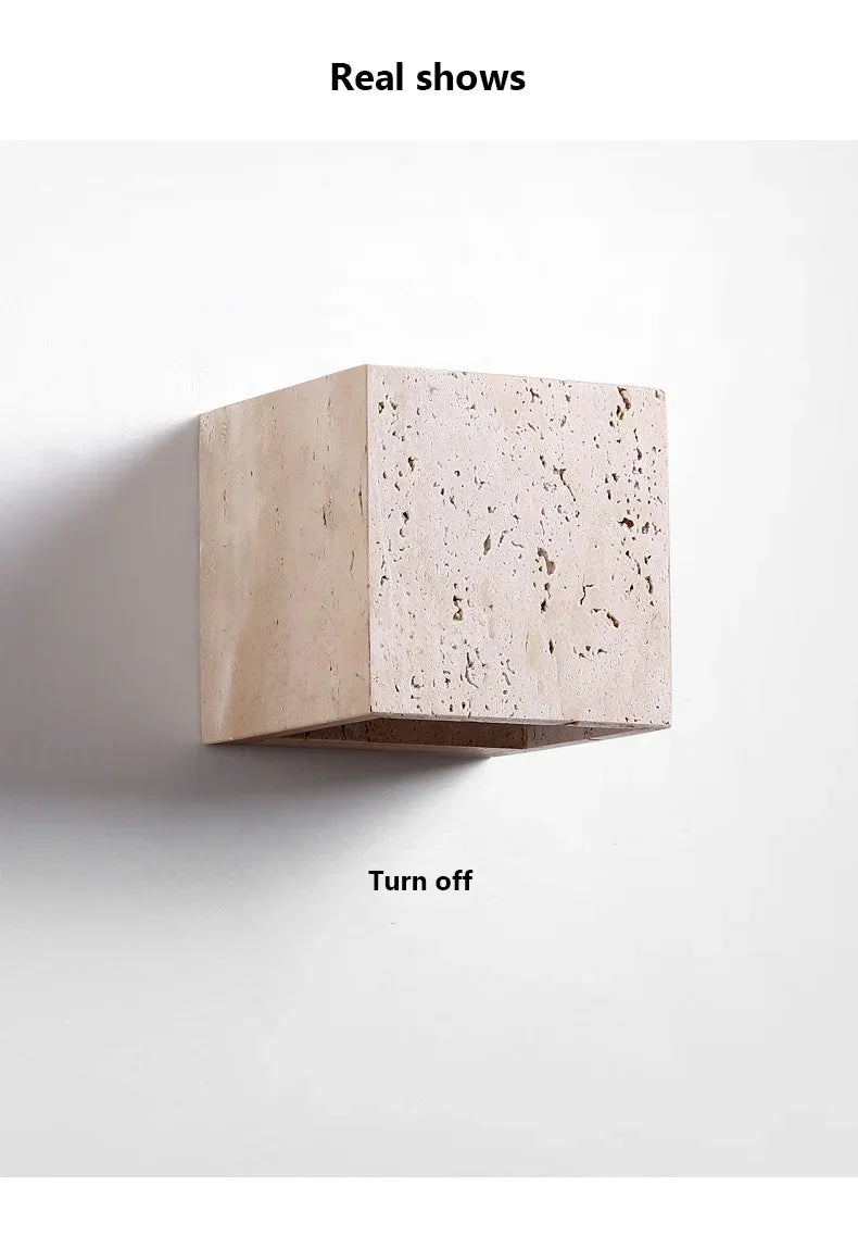 Luma Square Shape Yellow Travertine Wall Lamp for Outdoor Waterproof Courtyard Sconce Hallway Stairs Bathroom Stone Wall Lamp