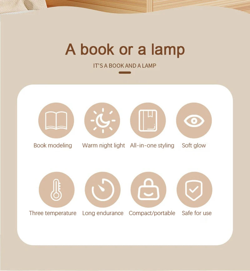 LED Wooden Book Lamp Creative USB Foldable Reading Light Children Birthday Holiday Gift Bedroom Bedside Decoration Night Light