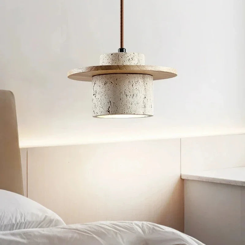 Aro Stone Wood Pendant Light – Soft Glow for Bedside & Bedroom