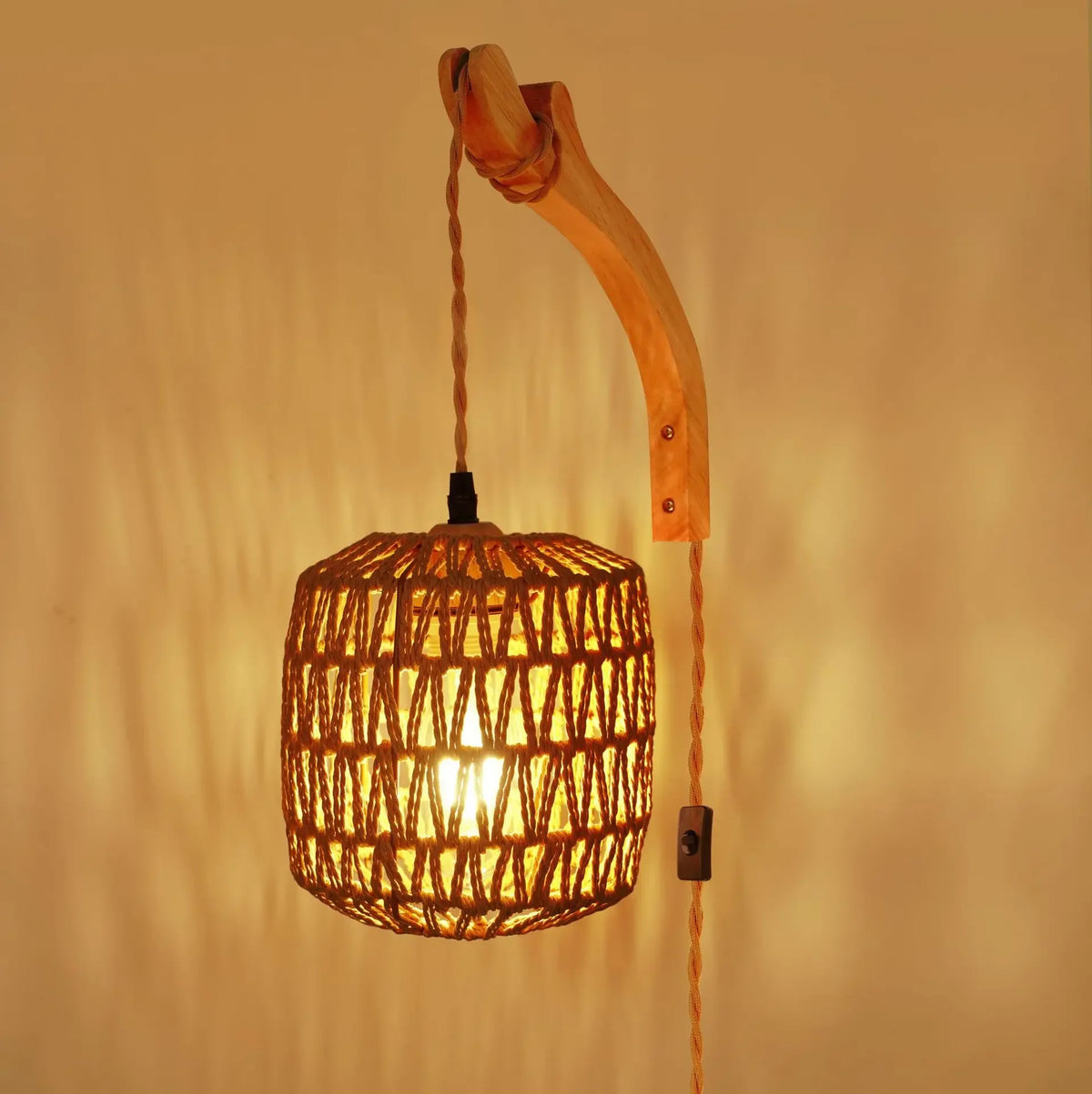 Led Rattan Wall Lamp Bedroom Living Room Woven Light Bedside Lamps E27 Retro Hemp Rope Lights Interior Decoration Fixtures