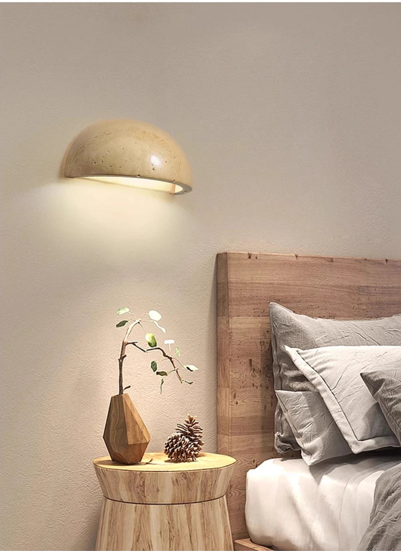 IWHD Modern LED Wall Lamp Yellow Travertine Glass Lampshade Wall Light Indoor Room Decoration Bedside Lighting Applique Murale