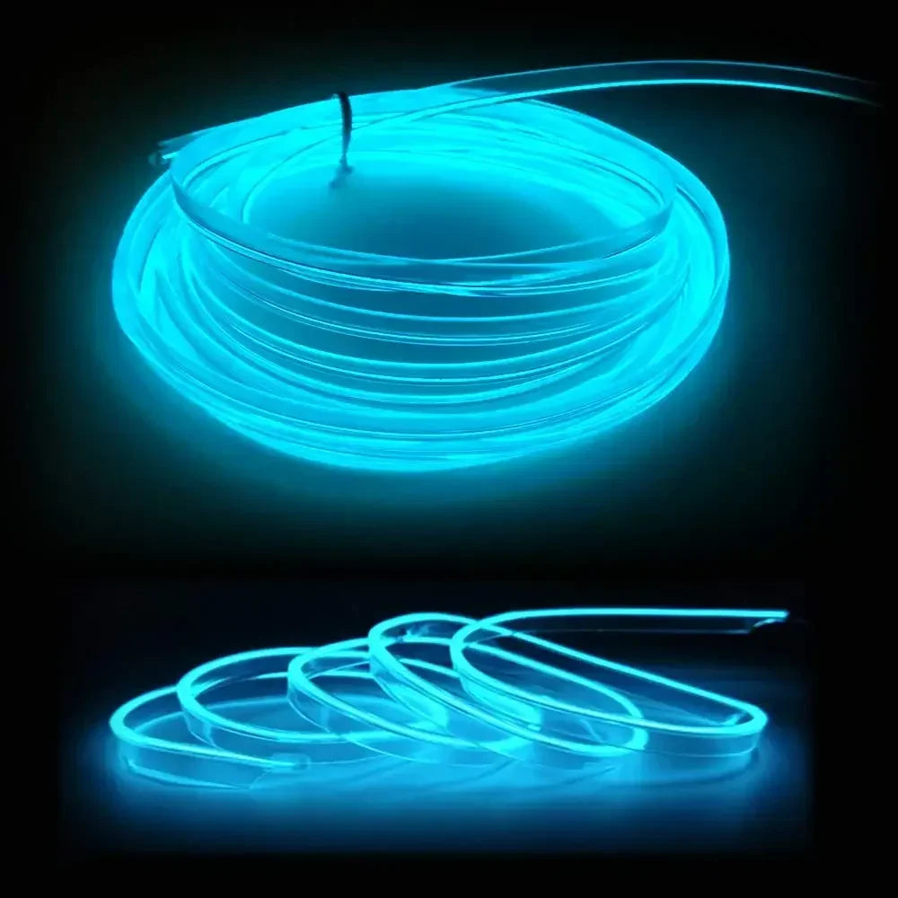 5M Car Interior LED Strip Light EL Wire Neon Ambient Lighting USB Flexible Decoration DIY Auto Party Atmosphere Lamp Diode
