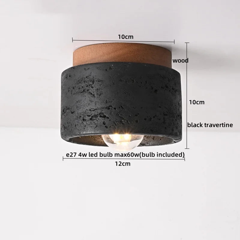 IWHD Natural Stone LED Ceiling Light Decoration Wabi-sabi Wind Aisle Corridor Living Room Modern Ceiling Lamp Yellow Travertine