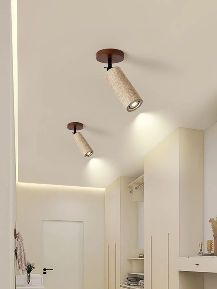 IWHD Natural Stone LED Ceiling Light Decoration Wabi-sabi Wind Aisle Corridor Living Room Modern Ceiling Lamp Yellow Travertine