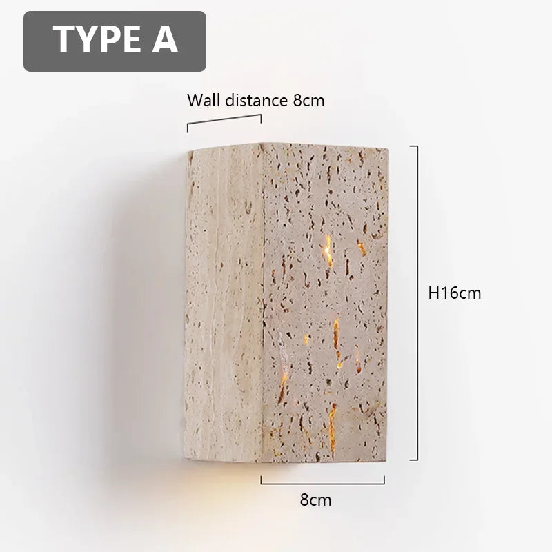 Luma Square Shape Yellow Travertine Wall Lamp for Outdoor Waterproof Courtyard Sconce Hallway Stairs Bathroom Stone Wall Lamp
