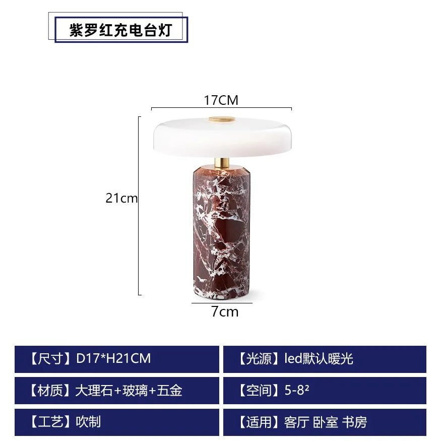 Danish Portable Charging Table Lamp with Touch Switch Atmosphere LED Marble Desk Lights Living Room Bedroom Bedside Study Cafe