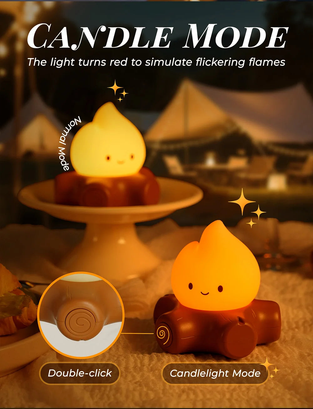 Campfire Night Lights With White Noise Creative Room Decoration Atmosphere LED Light Desk Lamp For Kids Christmas Birthday Gifts