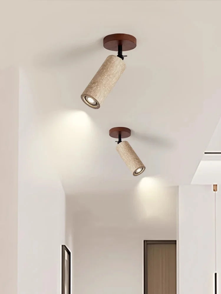 IWHD Natural Stone LED Ceiling Light Decoration Wabi-sabi Wind Aisle Corridor Living Room Modern Ceiling Lamp Yellow Travertine