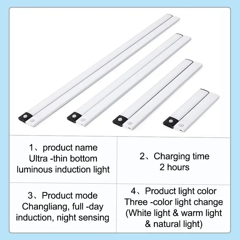 Under Cabinet Lights LED Motion Sensor Night Light Thin Rechargeable Dimmable Lamps Kitchen Cabinet Bedroom Wardrobe Lighting
