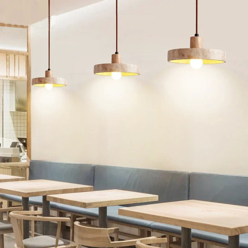Natural Stone Pendant Light with E27 Bulb Travertine Hanging Lamp Ceiling Suspension for Kitchen Living Dining Room Bedroom