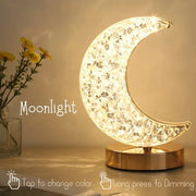 LED Moon Night Light USB Charging Touch Control Diamond Crystal Desk Lamp Bedside Ambient Table for Home Bedroom Decoration