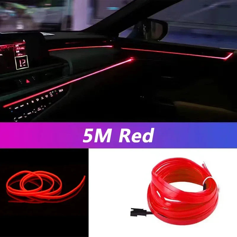 5M Car Interior LED Strip Light EL Wire Neon Ambient Lighting USB Flexible Decoration DIY Auto Party Atmosphere Lamp Diode