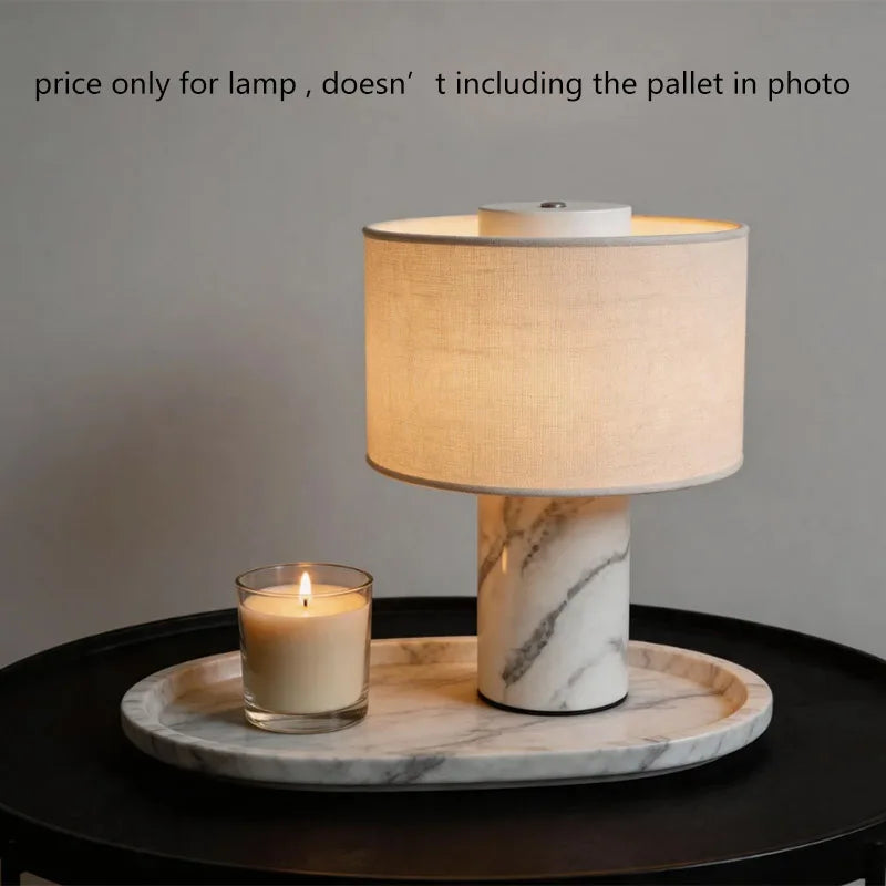 Lessa Marble-Style Table Lamp with Fabric Shade