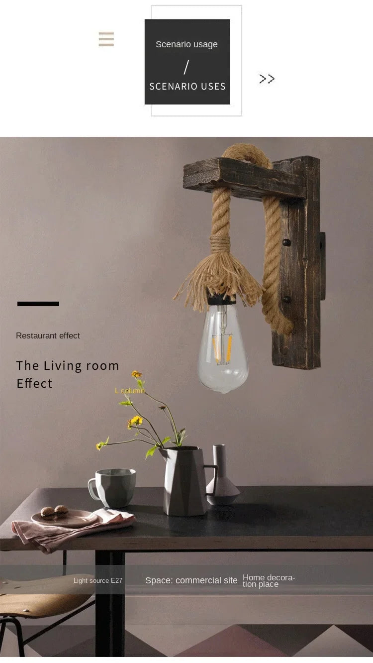 Industrial Wall Sconce, Vintage Metal Wood Light, Rustic Farmhouse Black Wall Lamp for Dining Room Bedroom Indoor