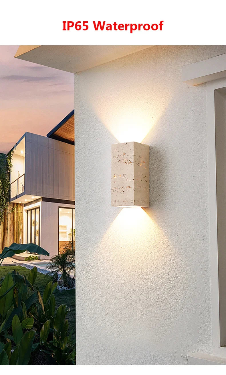 Luma Square Shape Yellow Travertine Wall Lamp for Outdoor Waterproof Courtyard Sconce Hallway Stairs Bathroom Stone Wall Lamp