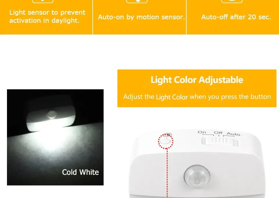 LED Night Light With Motion Sensor Light EU US Plug Socket Lamps Children Night Lights Wireless Wall Bedside Bedroom Night Lamp