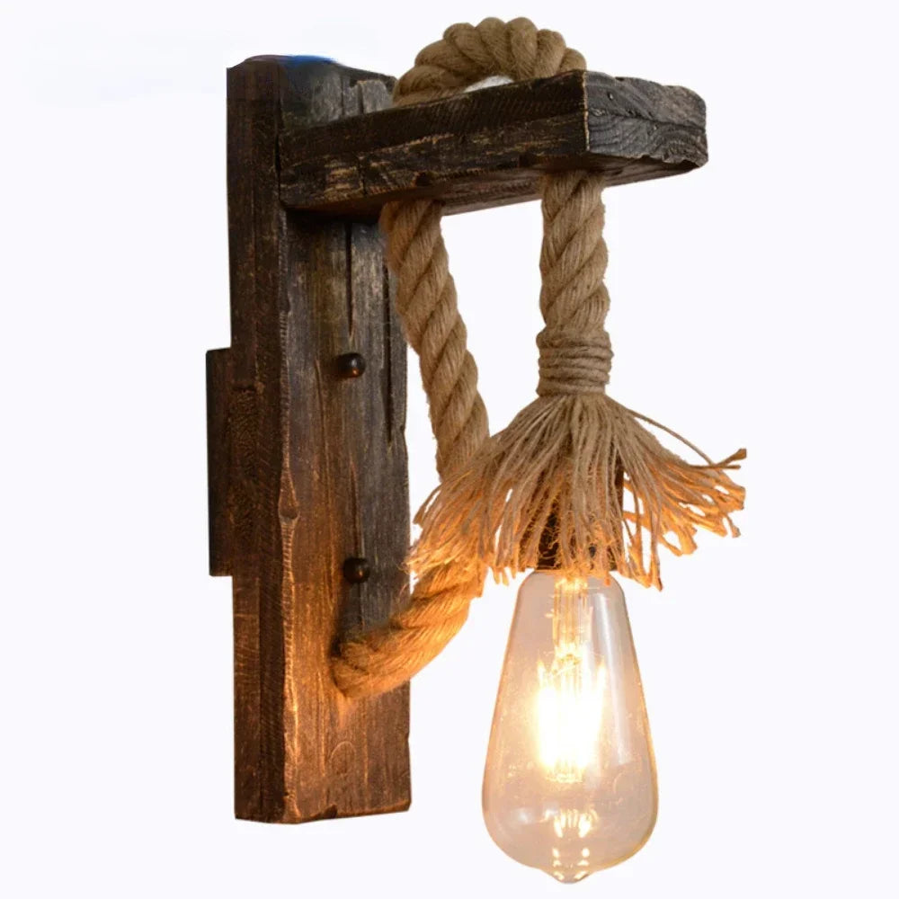 Industrial Wall Sconce, Vintage Metal Wood Light, Rustic Farmhouse Black Wall Lamp for Dining Room Bedroom Indoor