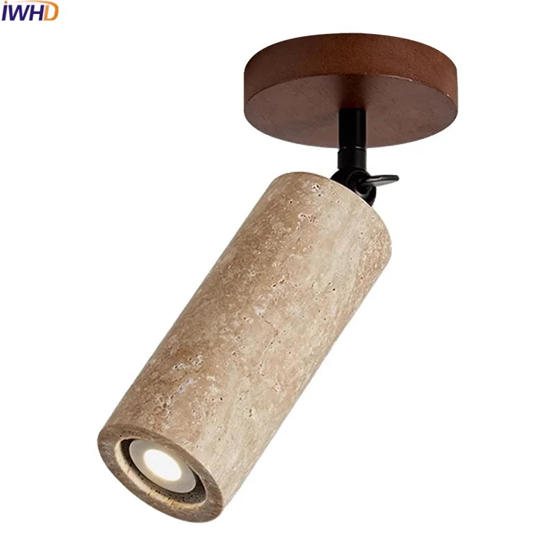 IWHD Natural Stone LED Ceiling Light Decoration Wabi-sabi Wind Aisle Corridor Living Room Modern Ceiling Lamp Yellow Travertine