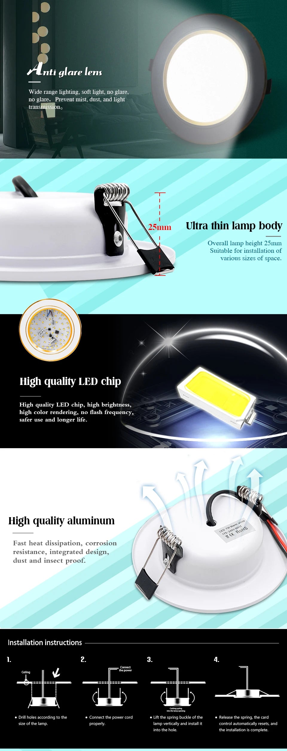 10pcs/lot LED Downlight Gold/Silver/White Body 5W 9W 12W 15W 18W Round Led Ceiling Light 12V 24V 110V 220V Indoor LED Lighting