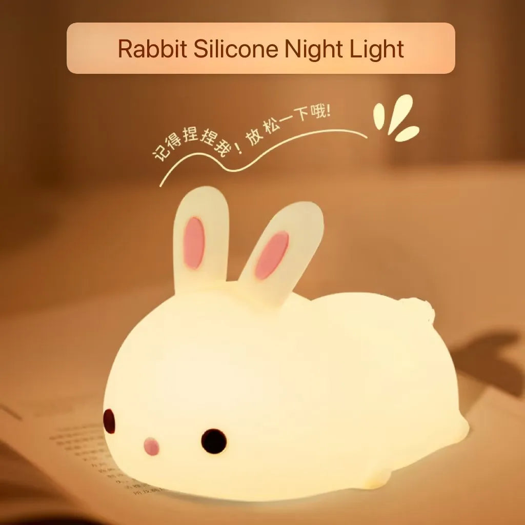 Touch Sensor RGB LED Rabbit Night Light Colorful USB Rechargeable Silicone Bunny Lamp for Children Baby Toy Festival Gift