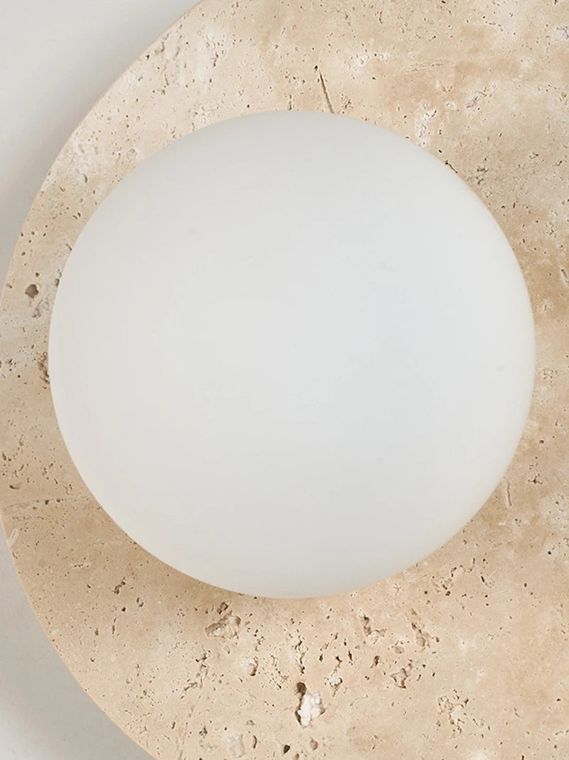 IWHD Modern LED Wall Lamp Yellow Travertine Glass Lampshade Wall Light Indoor Room Decoration Bedside Lighting Applique Murale