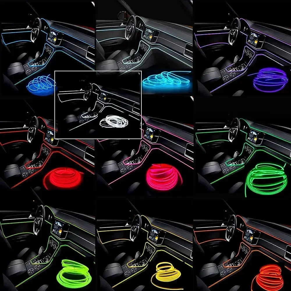 5M Car Interior LED Strip Light EL Wire Neon Ambient Lighting USB Flexible Decoration DIY Auto Party Atmosphere Lamp Diode