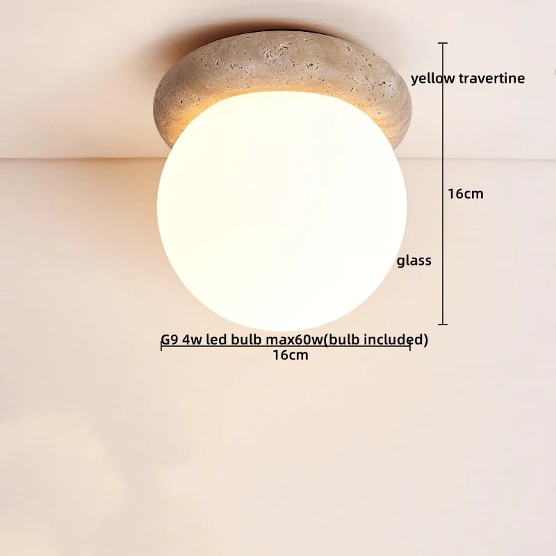 IWHD Natural Stone LED Ceiling Light Decoration Wabi-sabi Wind Aisle Corridor Living Room Modern Ceiling Lamp Yellow Travertine