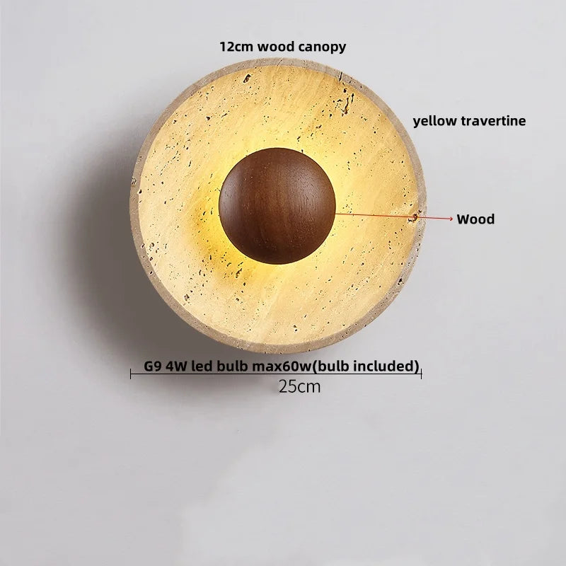 IWHD Wood LED Wall Lamp Sconce Pull Chain Aisle Bedroom Rotate Yellow Travertine Nordic Modern 2 Lighting Bathroom Mirror Light