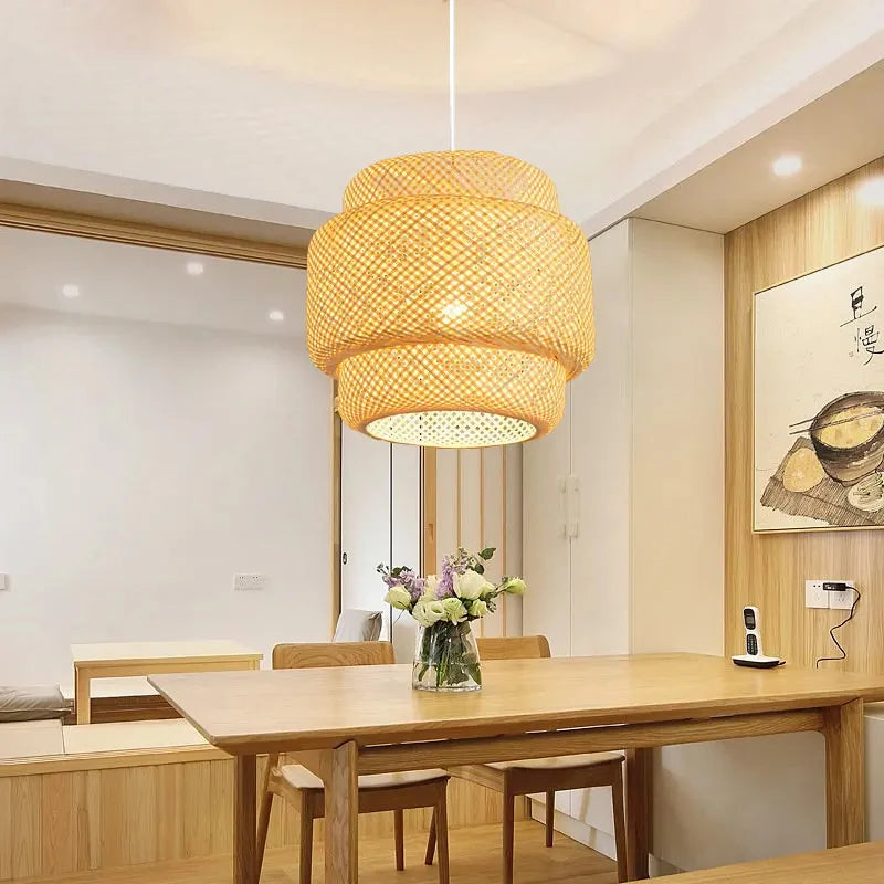 Hand Knitted Chinese Style Weaving Hanging Lamps 18/19/30cm Bamboo Pendant Lamp Restaurant Home Decor Lighting Fixtures